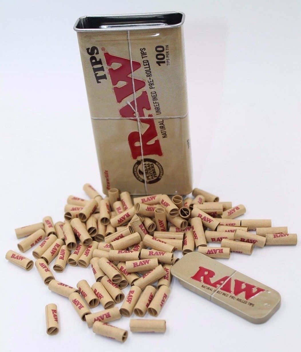 100 RAW Rolling Papers Pre Rolled Tips in Slide Top Storage Tin - RAWTHENTIC