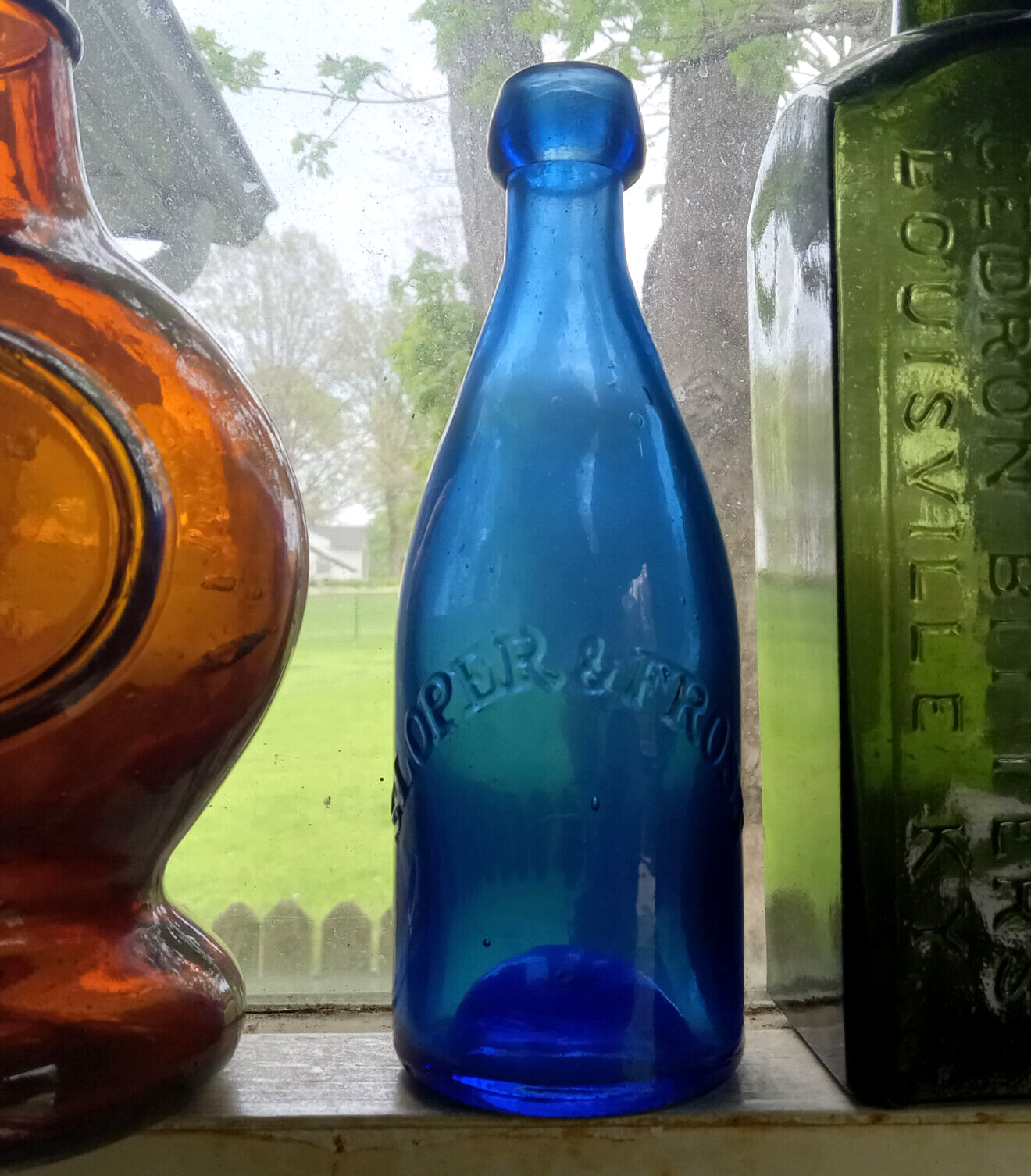 IRON PONTIL SLOPER & FROST RARE COBALT BLUE 1857 SODA BOTTLE FROM NEW HAVEN,CONN