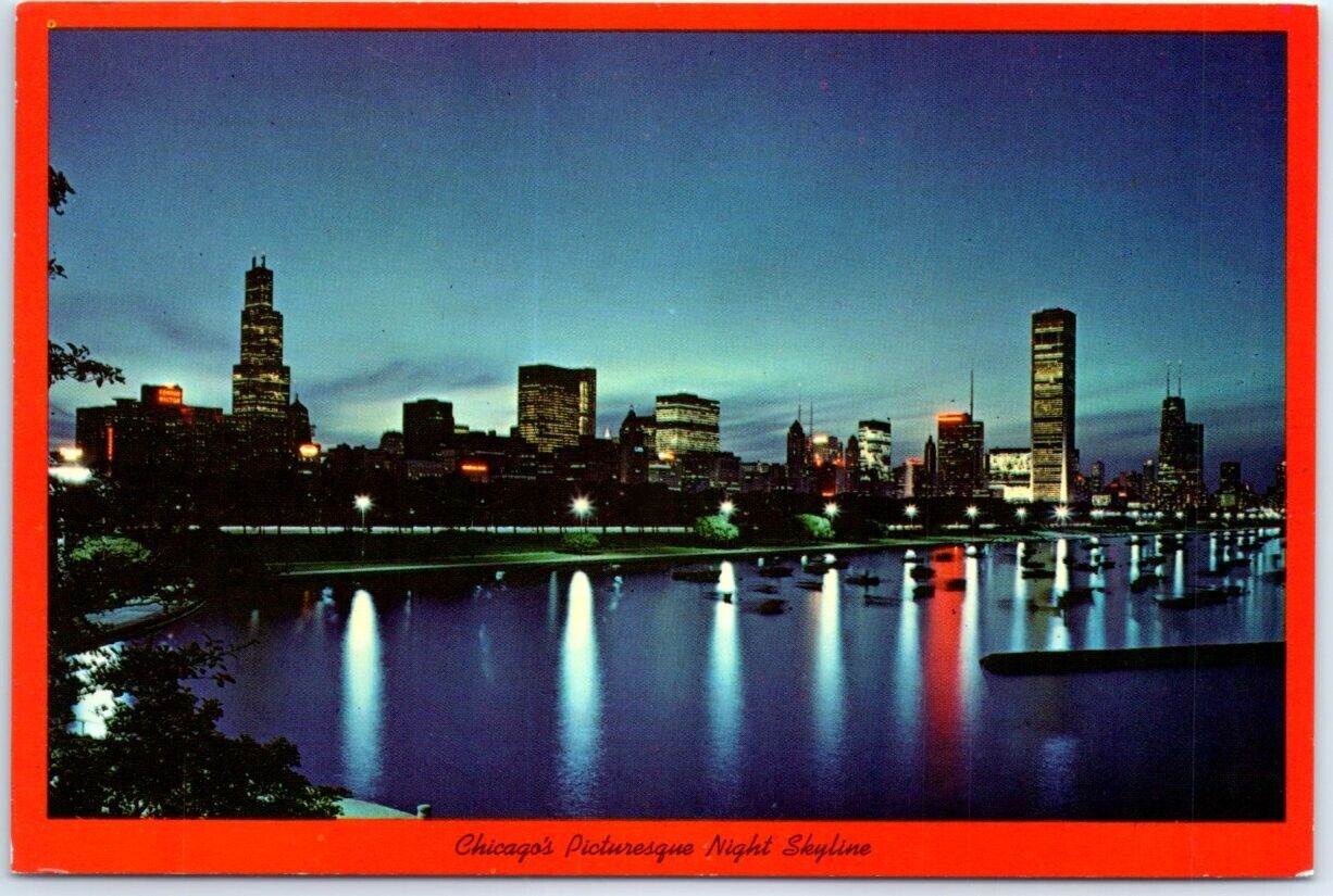Postcard - Chicago\'s Picturesque Night Skyline - Chicago, Illinois