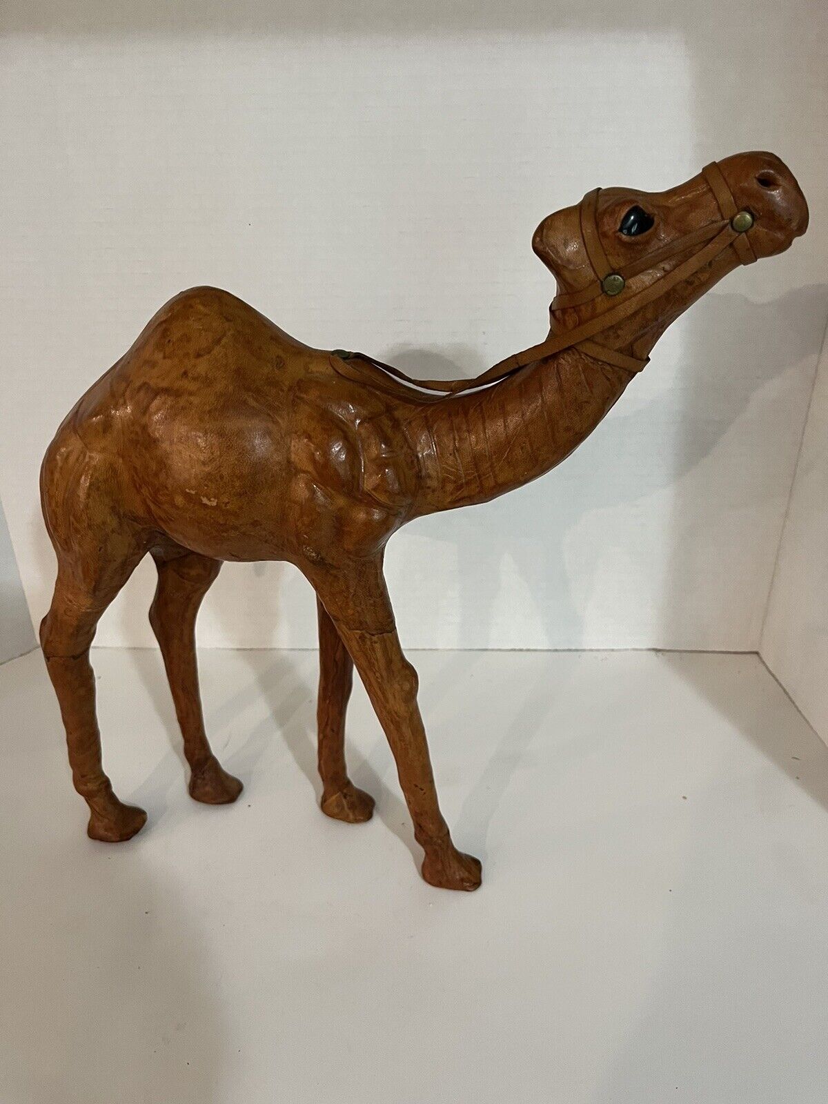 Vintage Leather Wrapped Camel Figurine W/ Bridle 12” X 11”