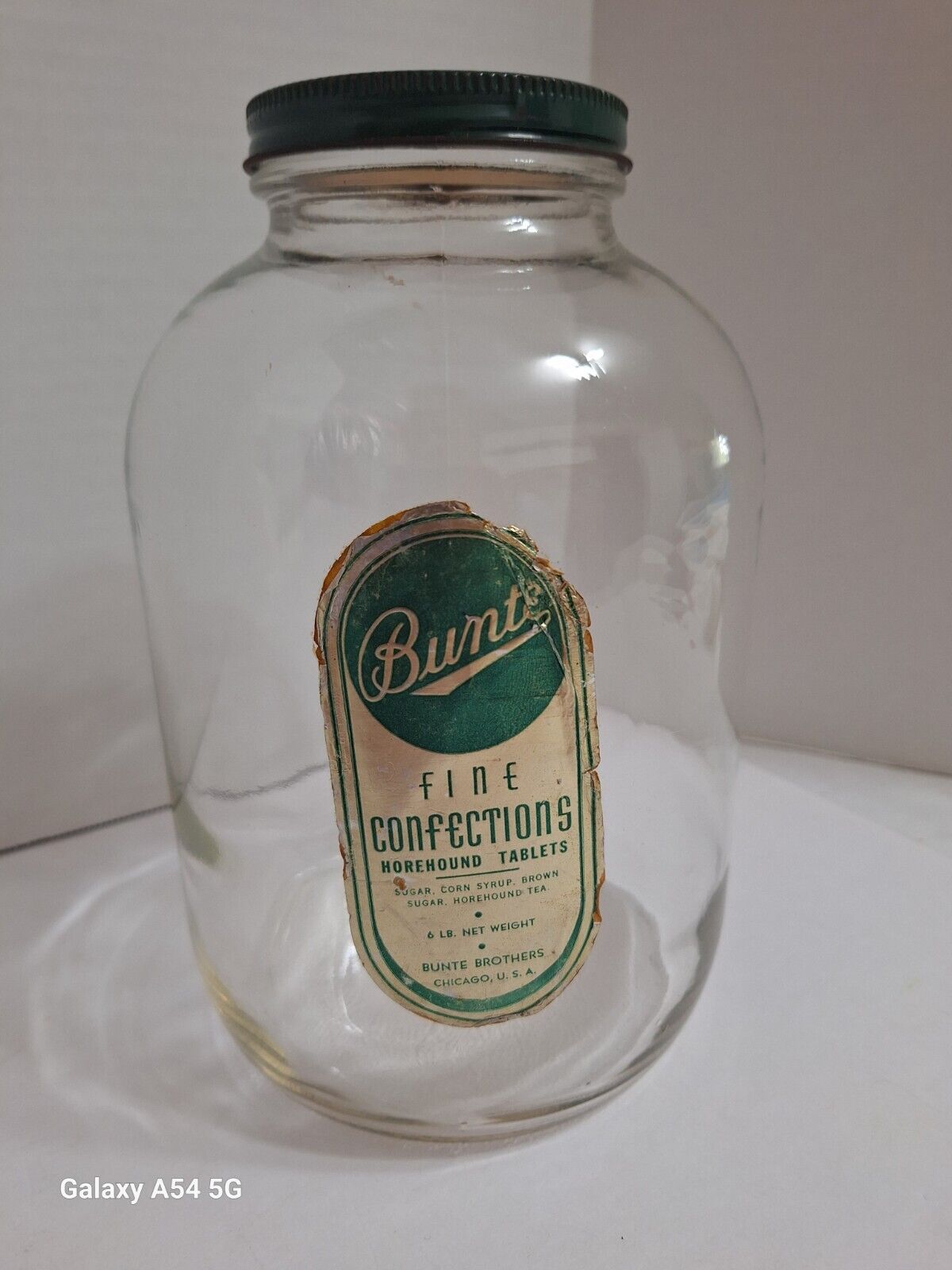 Vintage Hazel Atlas 1/2 Gallon Jar w/Lid Bunte Brothers Fine Confections Chicago