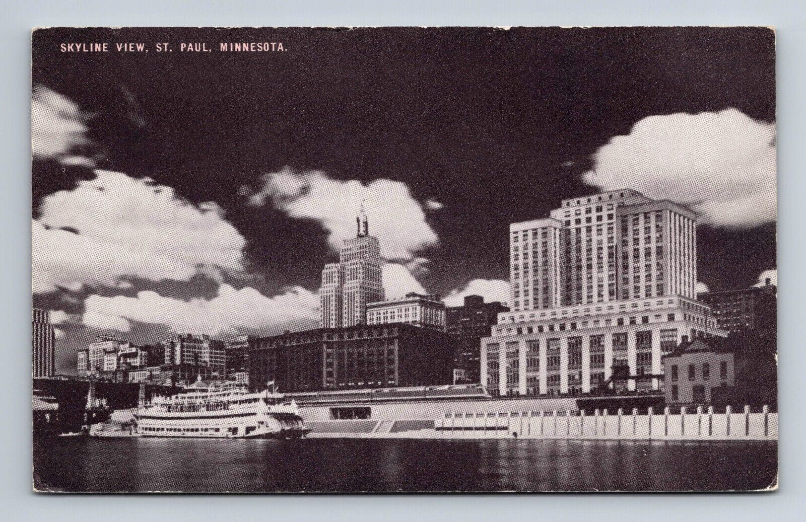 Skyline View St. Paul Minnesota Tour Boat Conoco Touraide Advertising Postcard