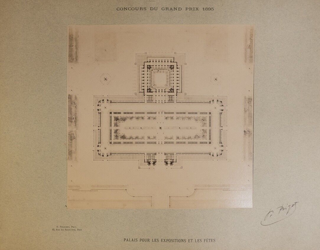1895 Edouard Pourchet ARCHITECTURE 3 plans signed by Paul Bigot Grand Prix ORBEC
