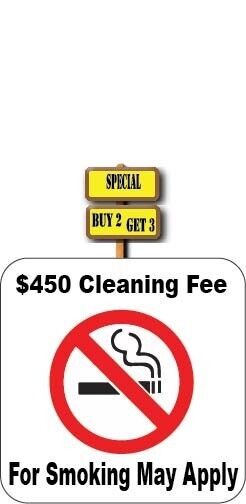 No Smoking Hotel Motel B&B\'s $450 Cleaning Fee May Apply Decal Sticker P951