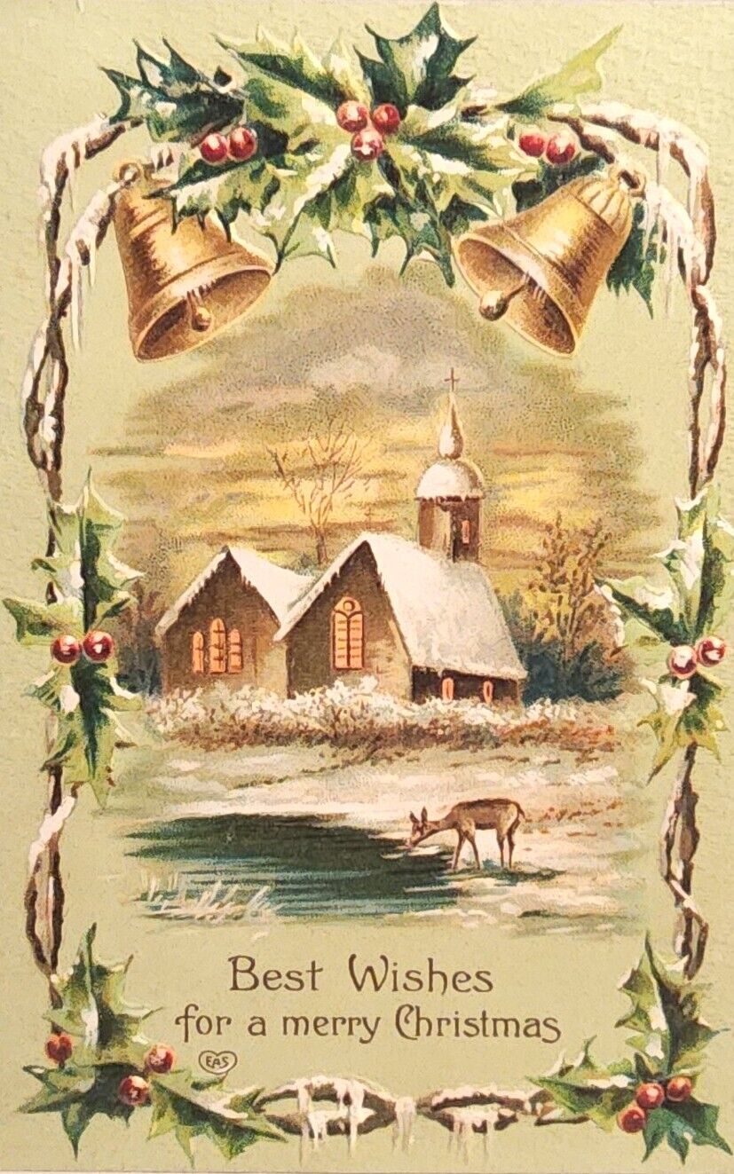 Circa 1908 Christmas Greetings Postcard, Embossed, EAS Germany, #-440