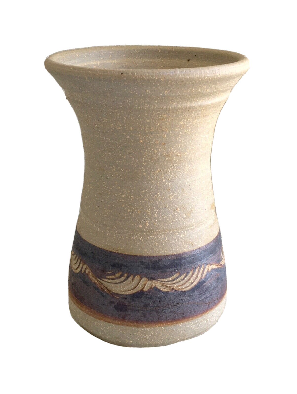 Vintage Hand Thrown Studio Art Stoneware Vase Incised Designs - Signed 7\