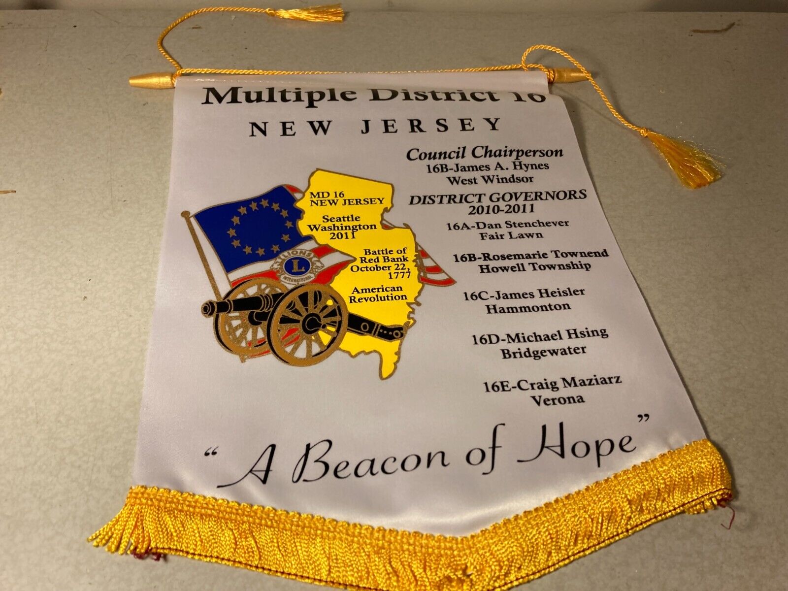 Lions Club 2010 Multiple District 16 New Jersey Banner Flag 12 x 9 inches