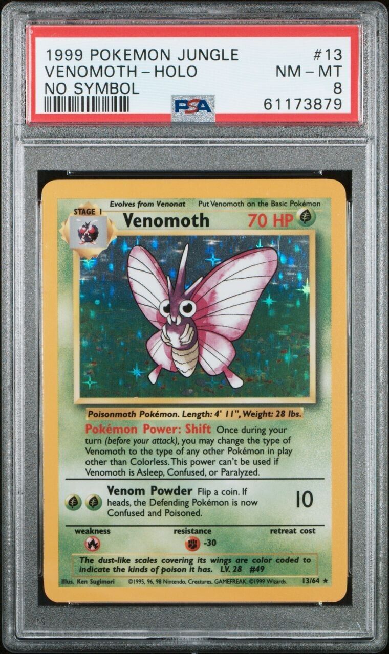 1999 Pokemon Jungle Venomoth Holo Rare No Symbol 13/64 - PSA 8 NEAR MINT