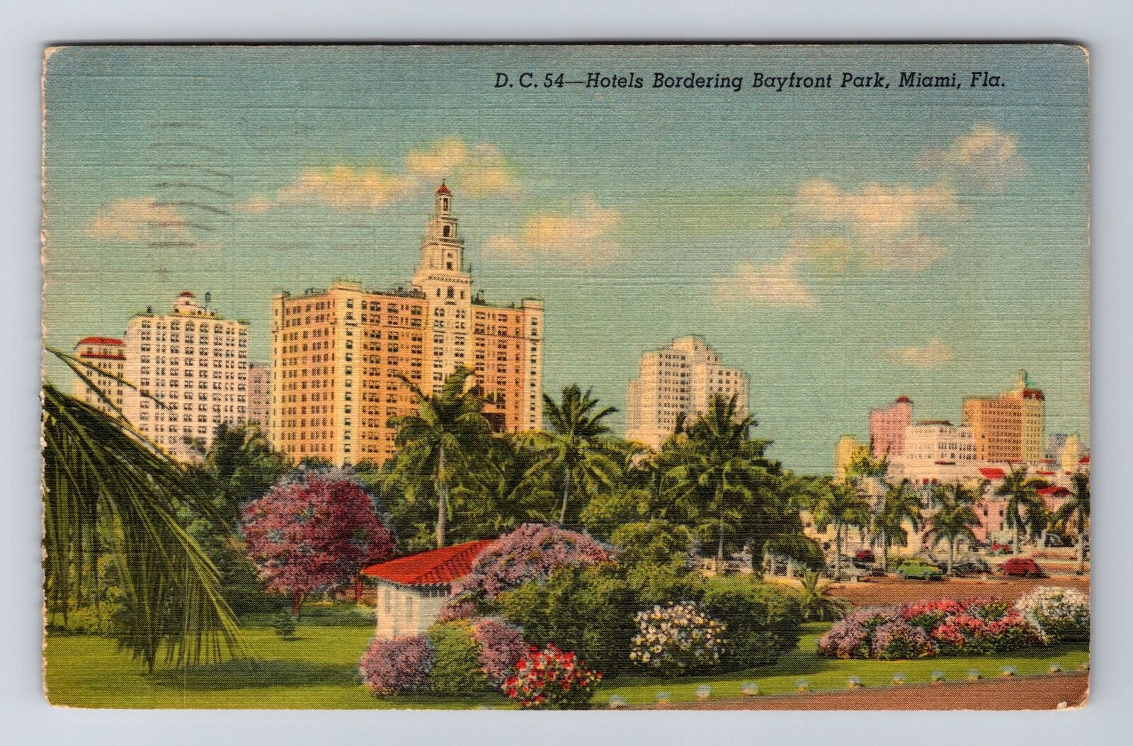 Miami FL-Florida, Hotels Bordering Bayfront Park, Souvenir Vintage Postcard