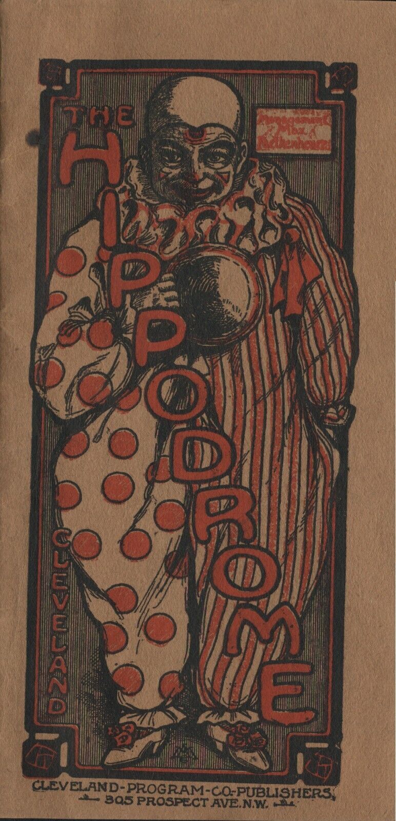 1909 Hippodrome Theatre Program Cleveland Ohio Color Circus Clown Cover  Beer Ad