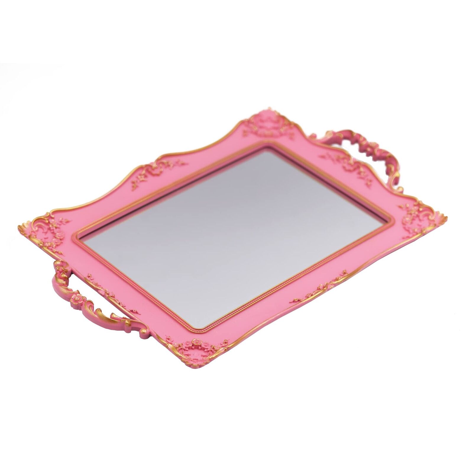 Tstarer Antique Decorative Pink Framed Square Mirror Tray, Jewelry & Cosmetic...