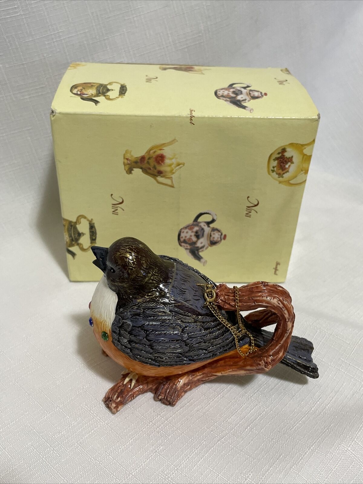 Nini Miniature Faux Teapot - Unique Vintage Bird 6-69 Hand Painted Resin