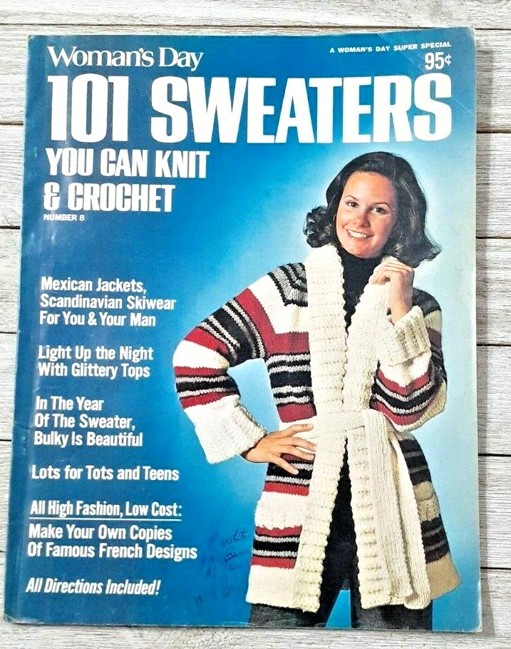 Vintage Woman\'s Day Magazine 1975 #8  101 Sweaters You Can Knit & Crochet