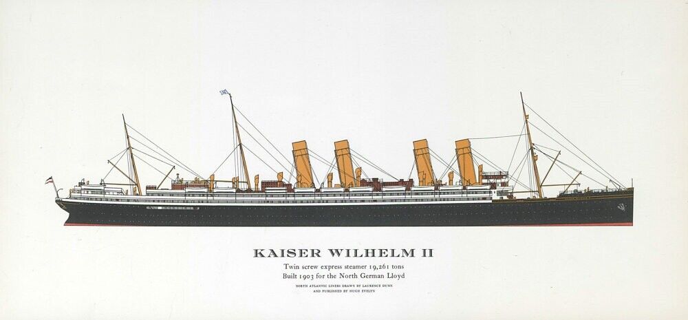 Kaiser Wilhelm II ocean liner 1903. North German Lloyd. Germany-NYC 1961 print