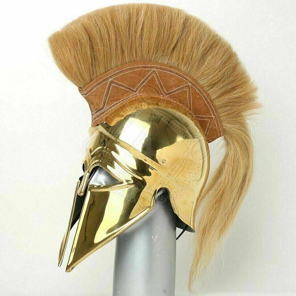Medieval Greek Style Corinthian Helmet With Plume Armor Gold Greek Helmet