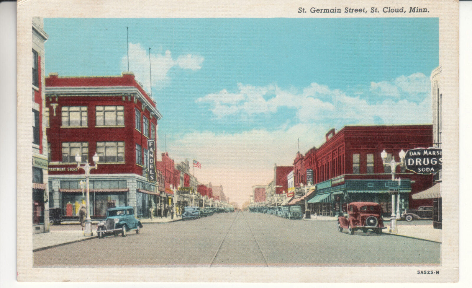 St Cloud MN Minnesota - St Germain Street - Linen Postcard - 1935 Drug Store etc
