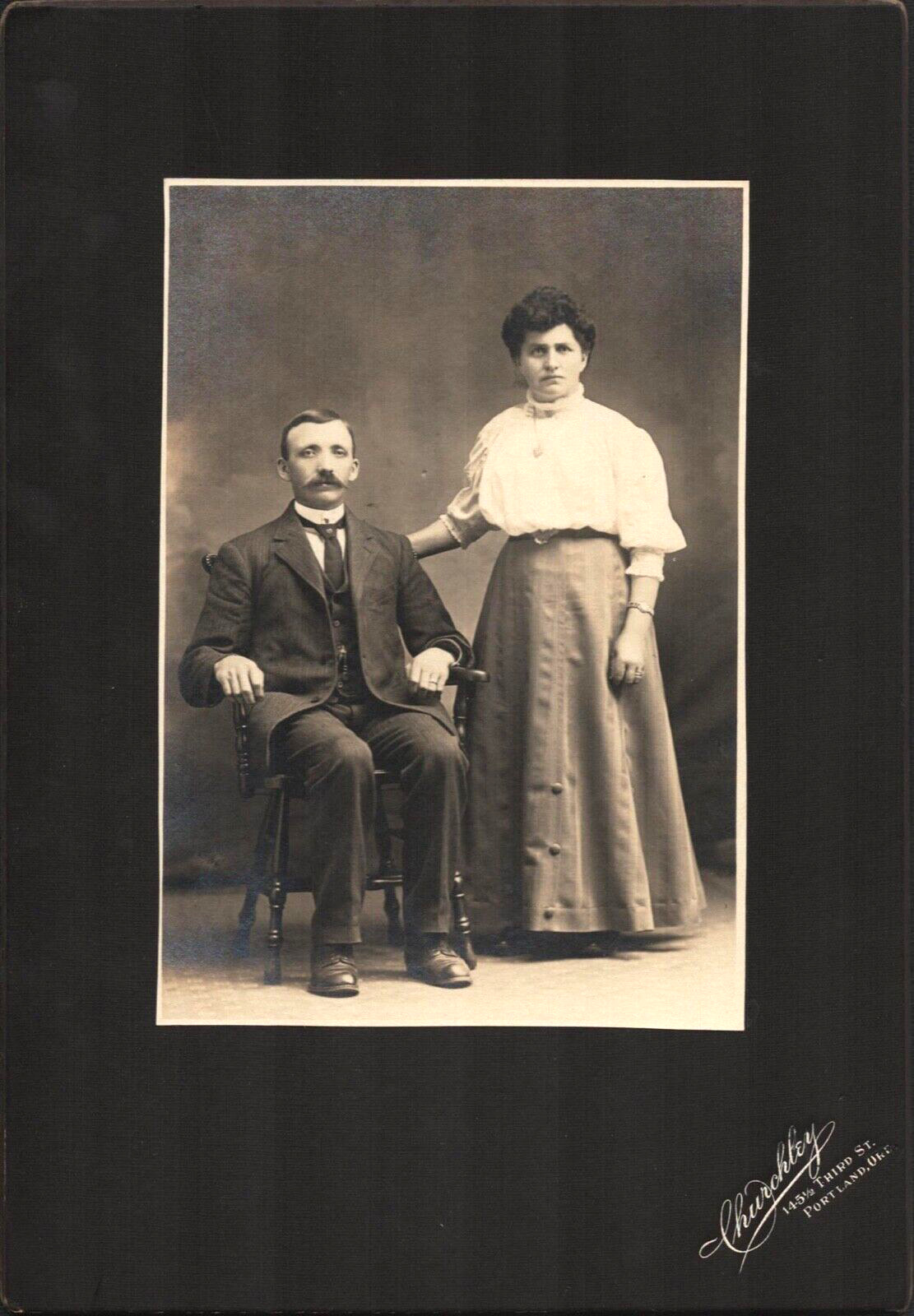 1880s PORTLAND, OREGON antique cabinet card photograph YOUNG MARRIED COUPLE - A7