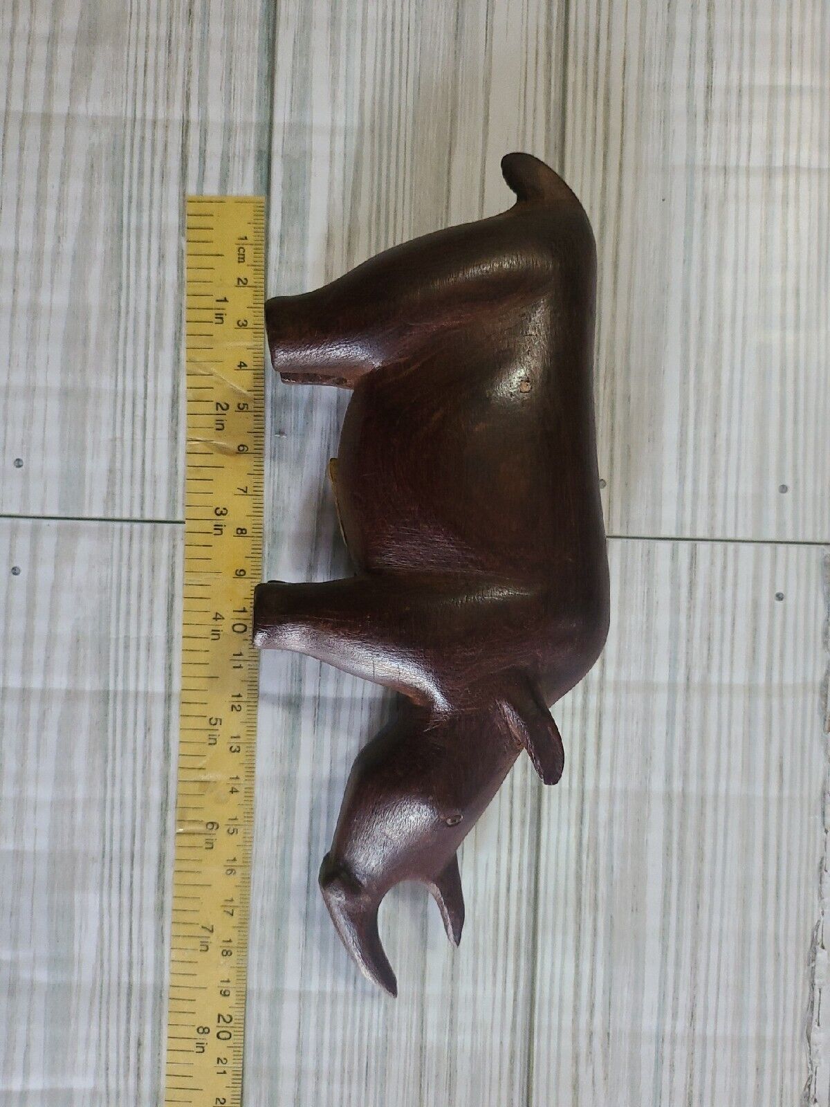 VTG Hand Carved Wooden Rhinoceros Solid Wood Rhinoceros Figurine 