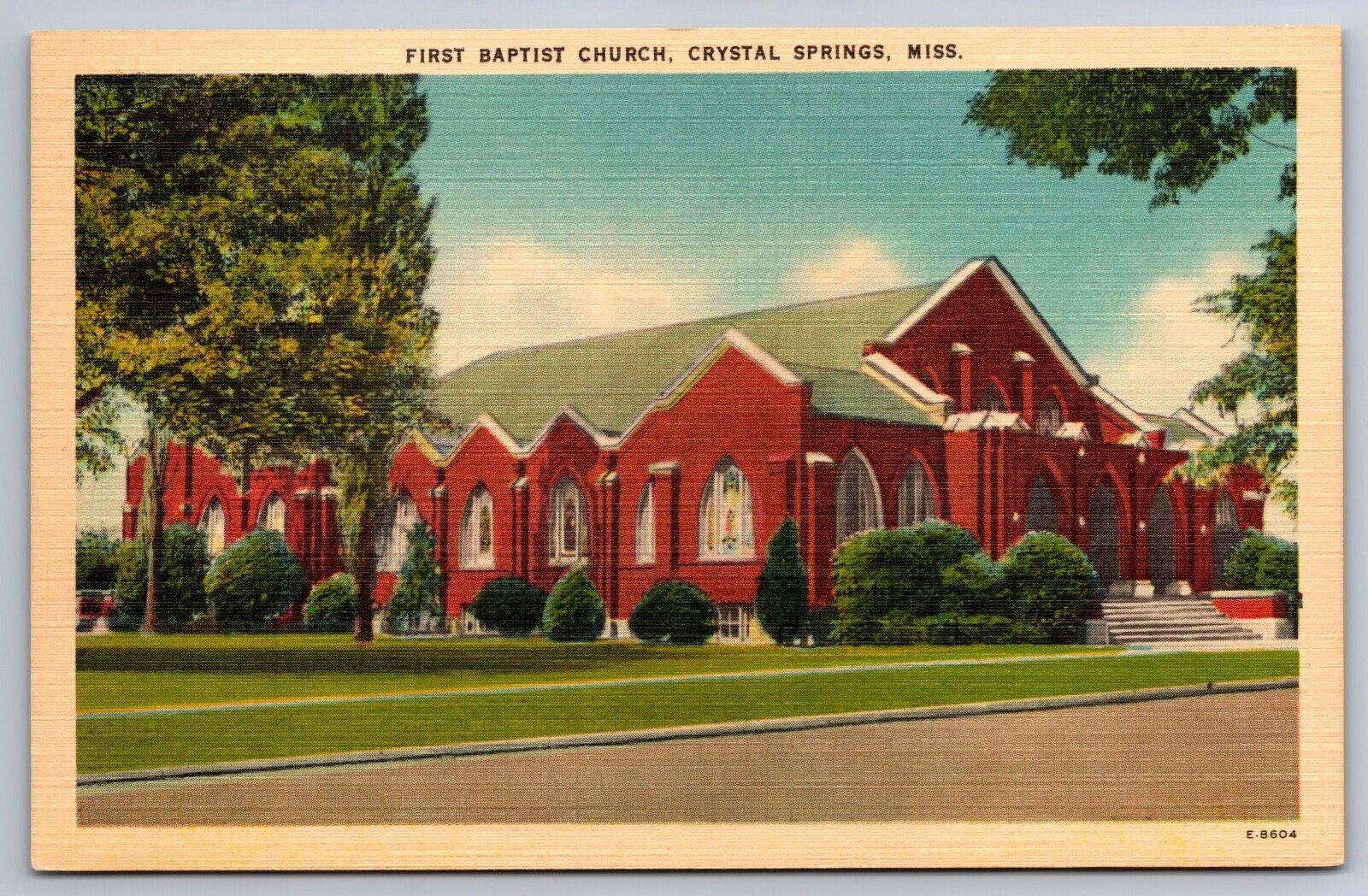First Baptist Church Crystal Springs Mississippi linen Postcard
