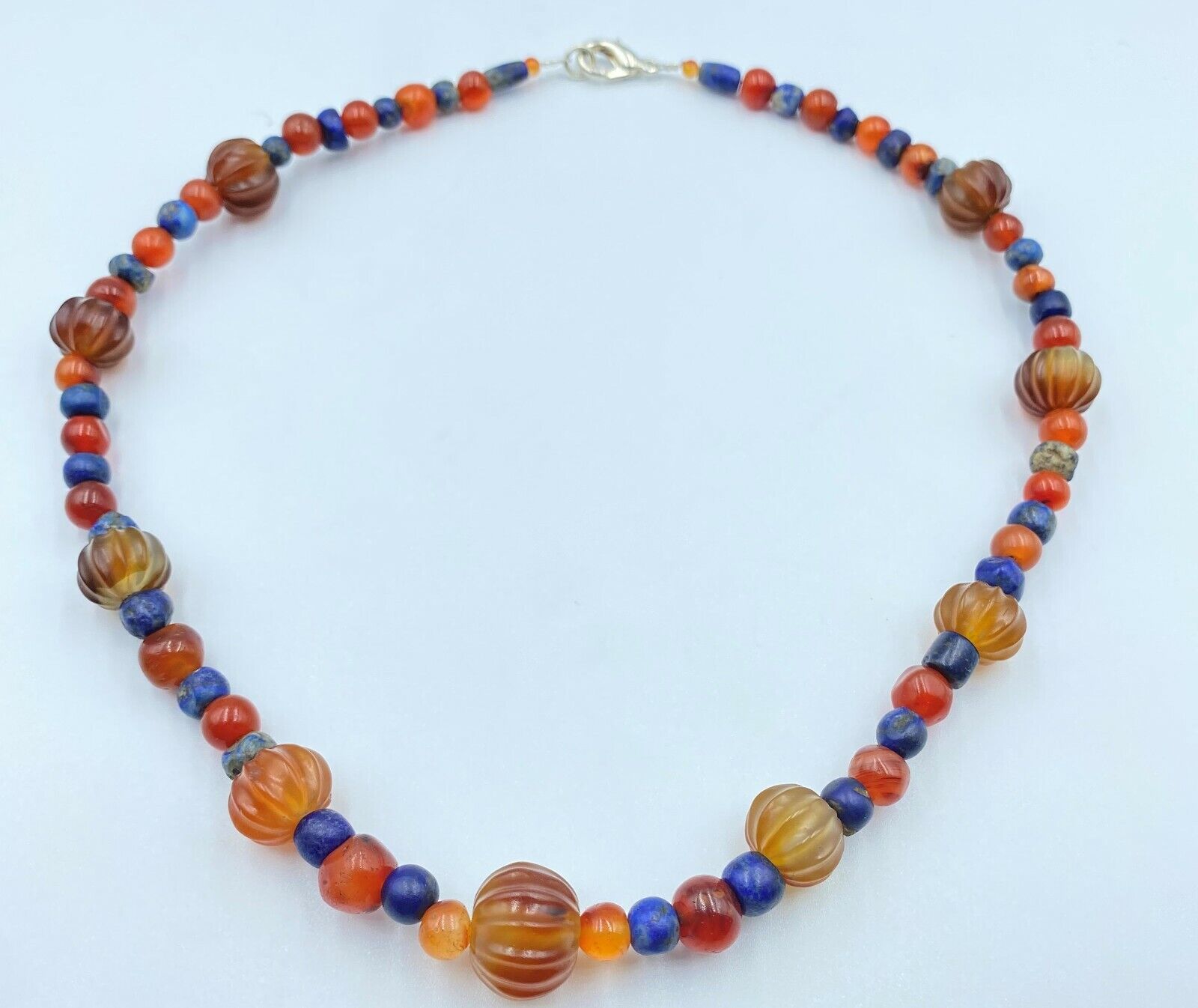 Antique Vintage Indo Tibetan Himalayan Trade Carnelian Lapis Agate Bead Necklace