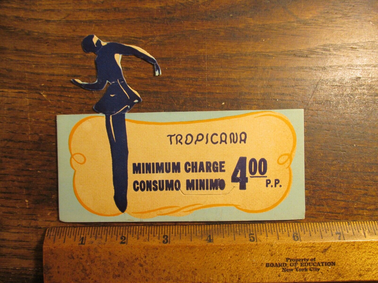 Antique Vintage Ephemera Tropicana Hotel Minimum Cover Charge Table Topper