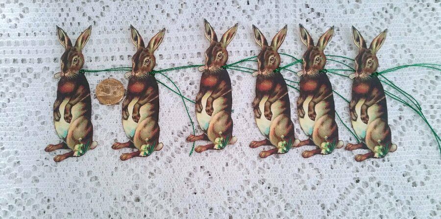 6~Easter~Vintage~Primitive~Hare~Bunny~Fussy Cut~Linen Cardstock~Gift~Hang~Tags