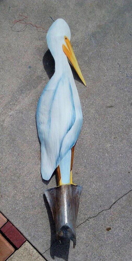 Pelican Carved painted Florida Tree Frond original marine life coastal birds art