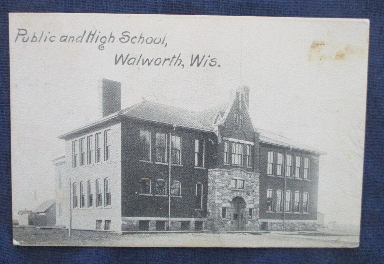 1910 Walworth Wisconsin Public High School Postcard & Cancel