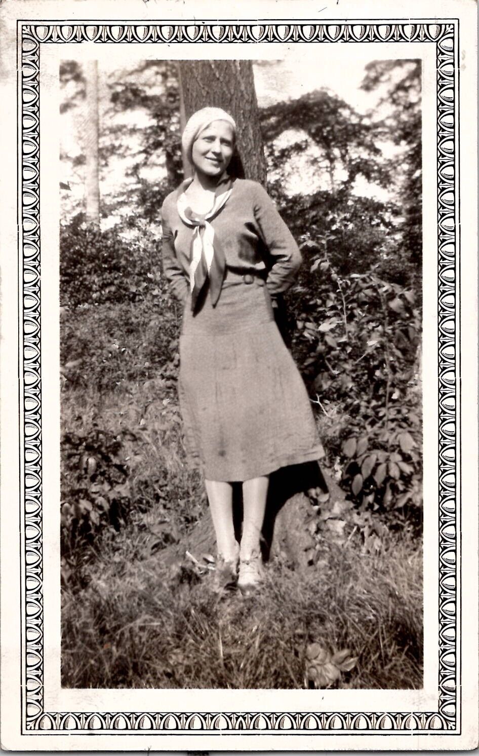 Beautiful Eastern European Woman in the Forest Fashion 1920s Vintage Photograph