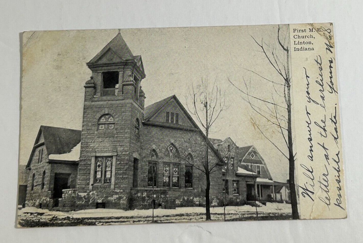 Postcard - Linton Indiana IN First M.E. Church  Posted 1907