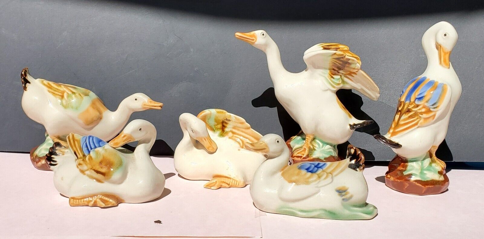 Chinese Export Porcelain  Figurine Duck Celadon Glaze Set 6