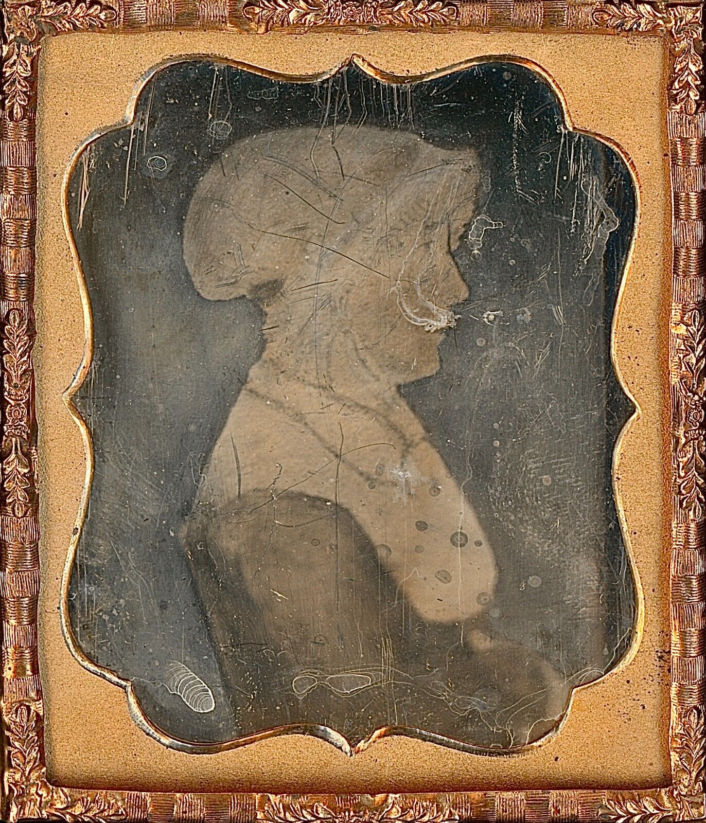 Folk Art Painting Profile View Woman With Day Cap 1/6 Plate Daguerreotype T300