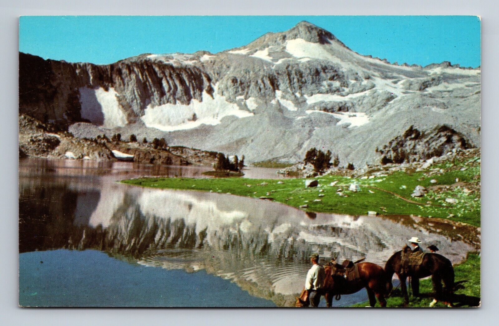 Glacier Lake and Wallowa Mountains Horses Riders Oregon Postcard