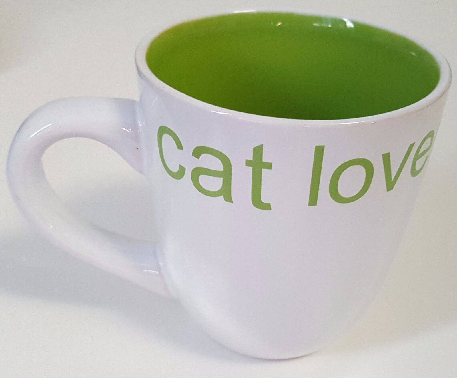 Petrageous Designs Cat Lover Coffee Mug Cup White Green Inside  T21