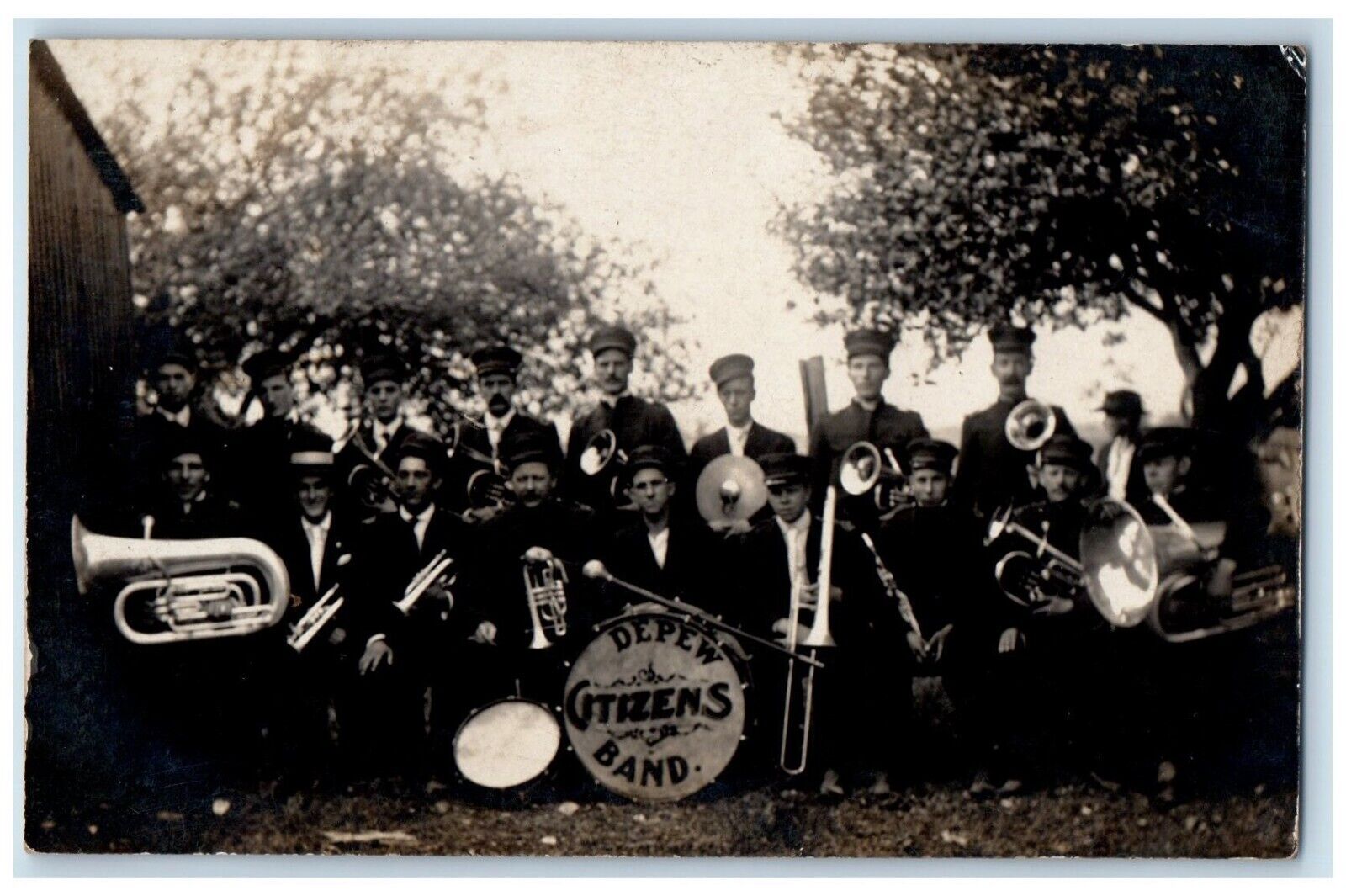 1909 Band Instrument Lancaster New York NY RPPC Photo Posted Antique Postcard