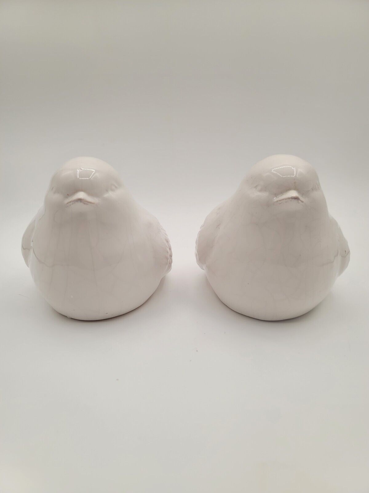 Whimsical Ivory Ceramic Sculptural Birds for Farmhouse or Cottage Decor Set of 2