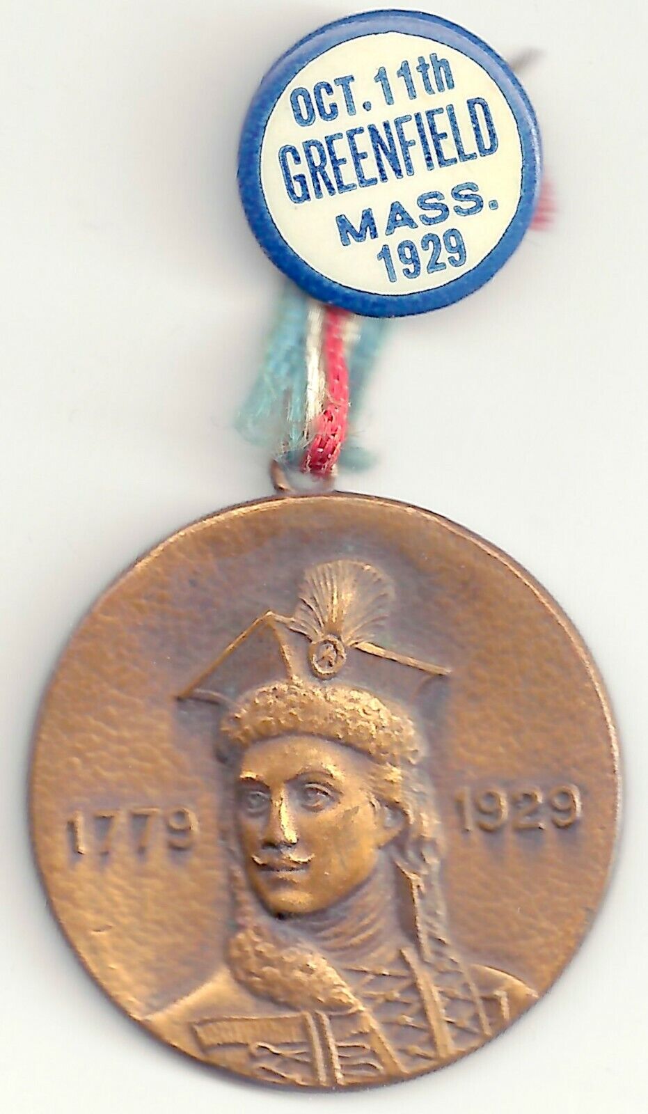 1779-1929 Greenfield MA Casimer Pulaski Patriot BRZ Medal & Pin ~150 Anniversary