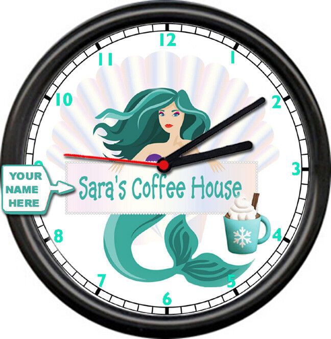 Personalized Mermaid Java Kitchen Espresso Coffee Shop Diner Sign Wall Clock