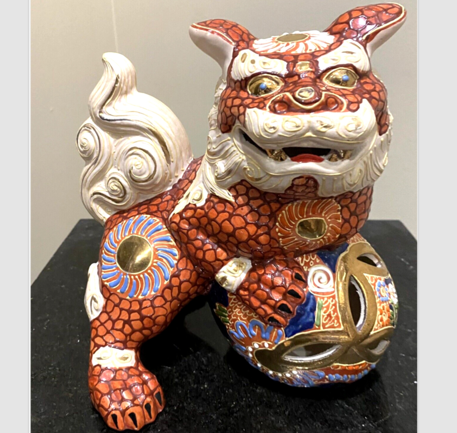Vintage Shishi Porcelain Lion Foo Dog Figurine Statue Ornate Red Andrea by Sadek