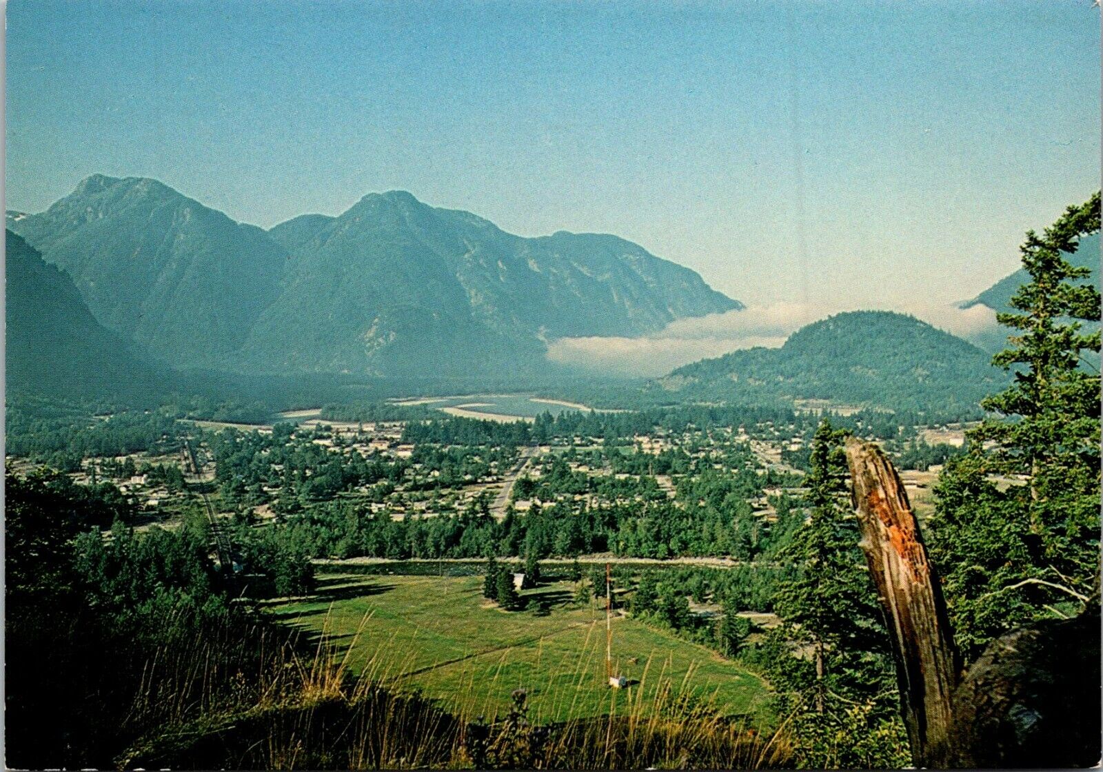 Hope, British Columbia, Canada Fog Bank Rolling Into Hope Postcard Aerial View