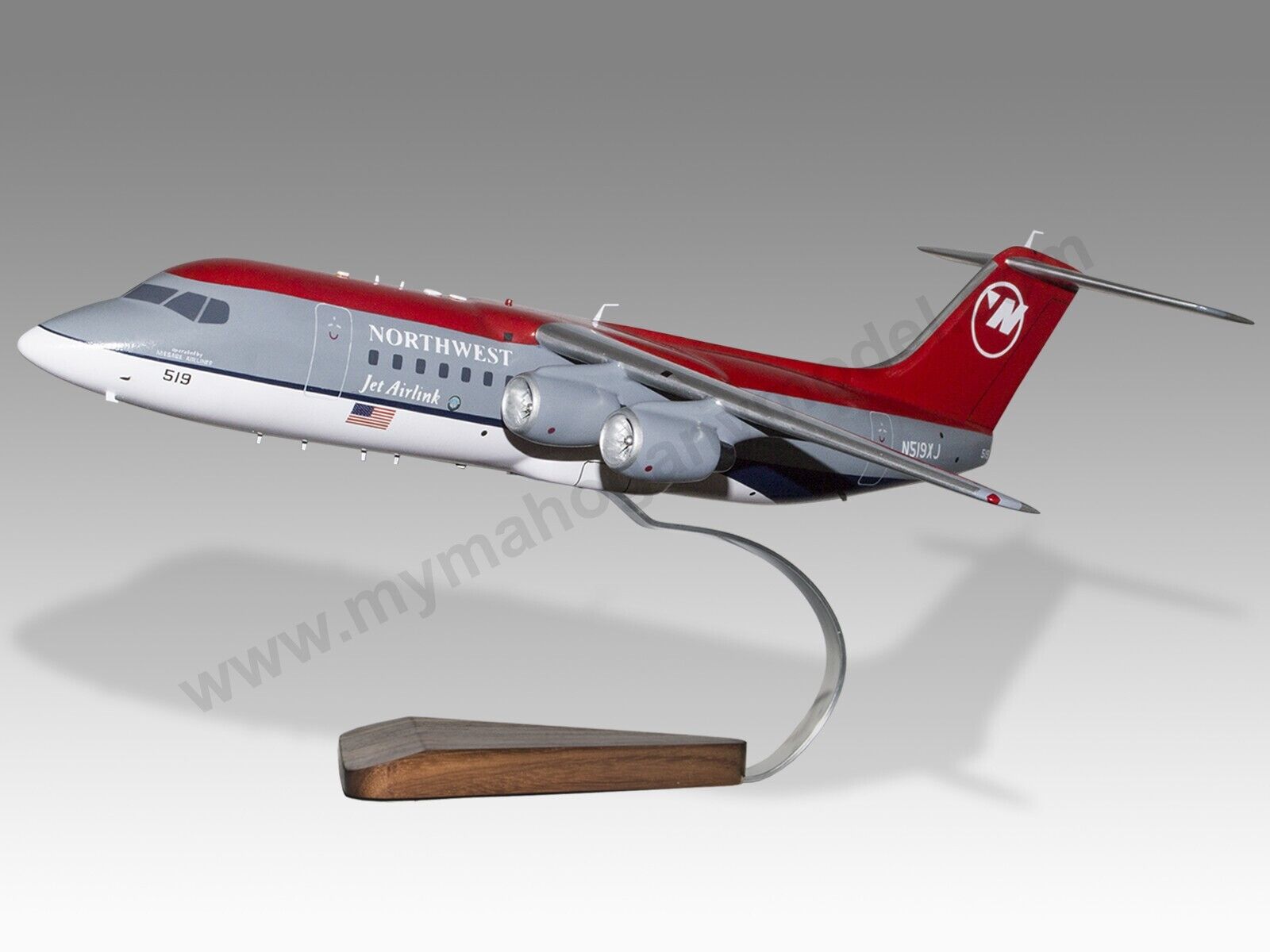 BAe Avro RJ85A Northwest Solid Kiln Dried Mahogany Wood Replica Desktop Model