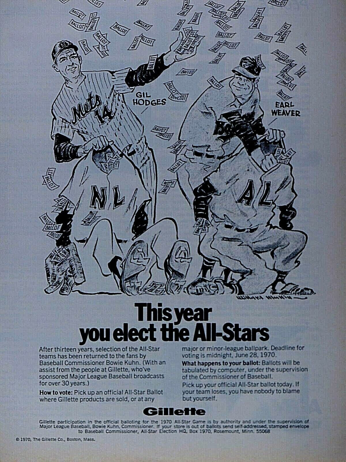 Gil Hodges N.Y. Mets Earl Weaver Orioles VTG 1970 Gillette ASG Original Print Ad