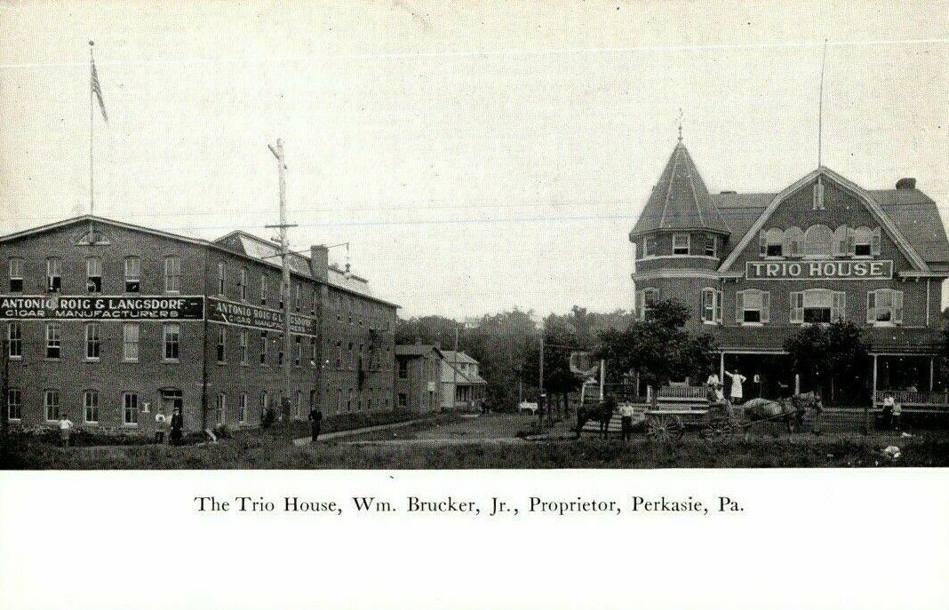 1907. TRIO HOUSE, PERKASIE, PA. STREET VIEW. POSTCARD FX13