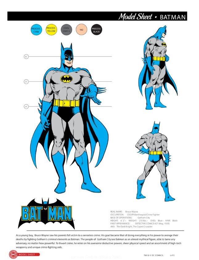 DC style guide print A4 BATMAN  Model Sheet Color