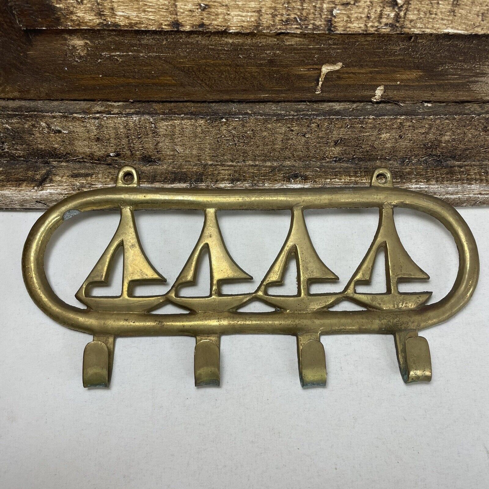 Vintage Brass Sailboats Wall Hooks Nautical 8.5” L x 4”