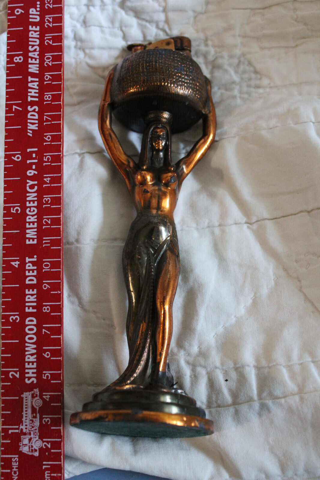 VERY RARE 1920\'s Egyptian Art Nouveau Nude Woman Queen Copper Table Lighter 8\