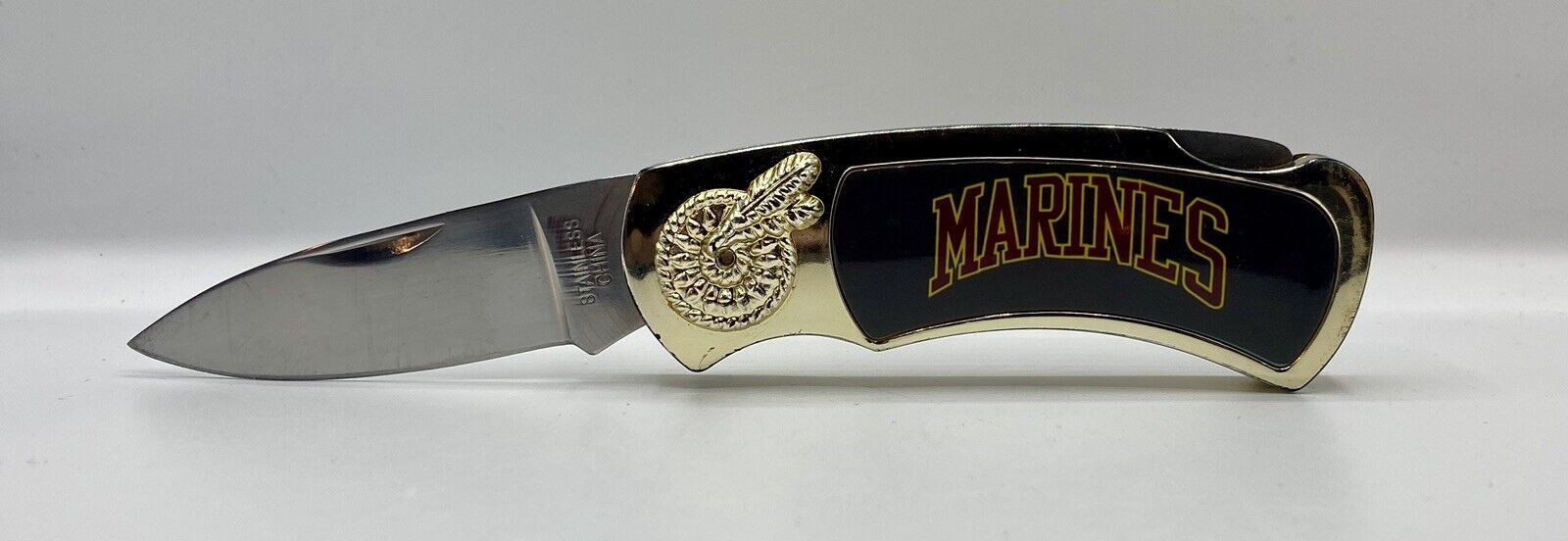 Marines Folding Lock Knife With Tin Case. Review Pics Before Purchase. 7”X2”