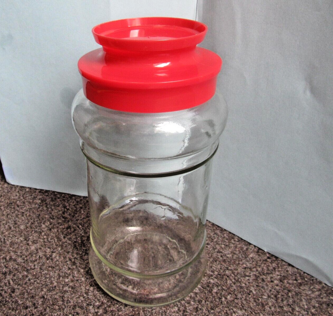 Vintage Advertising Maxwell House Coffee Clear Glass Jar  Red Lid Anchor Hocking