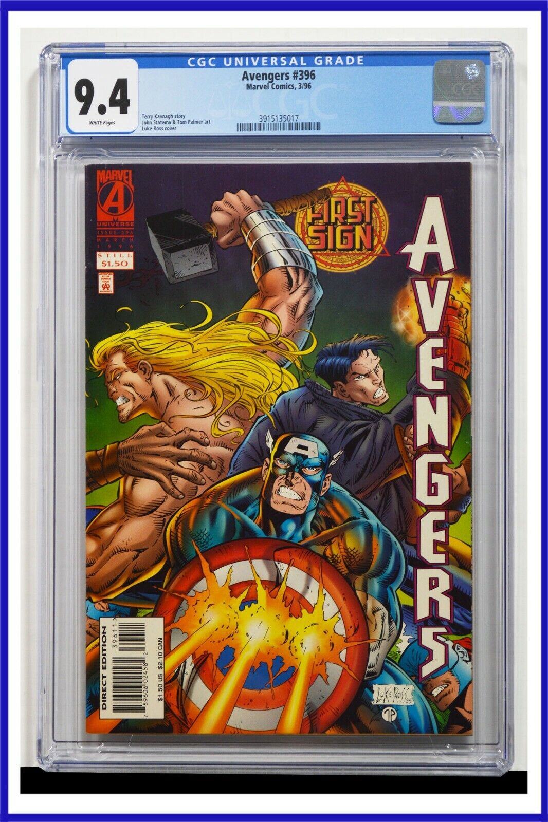 Avengers #396 CGC Graded 9.4 Marvel March 1996 White Pages Comic Book.