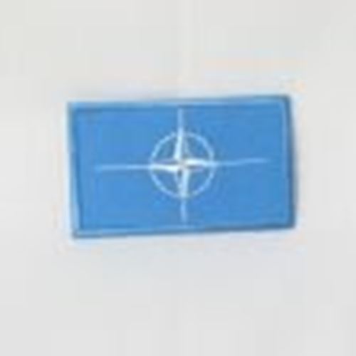 NATO FLAG SMALL IRON ON PATCH CREST BADGE ... 1.5 X 2.5 INCHES NEW